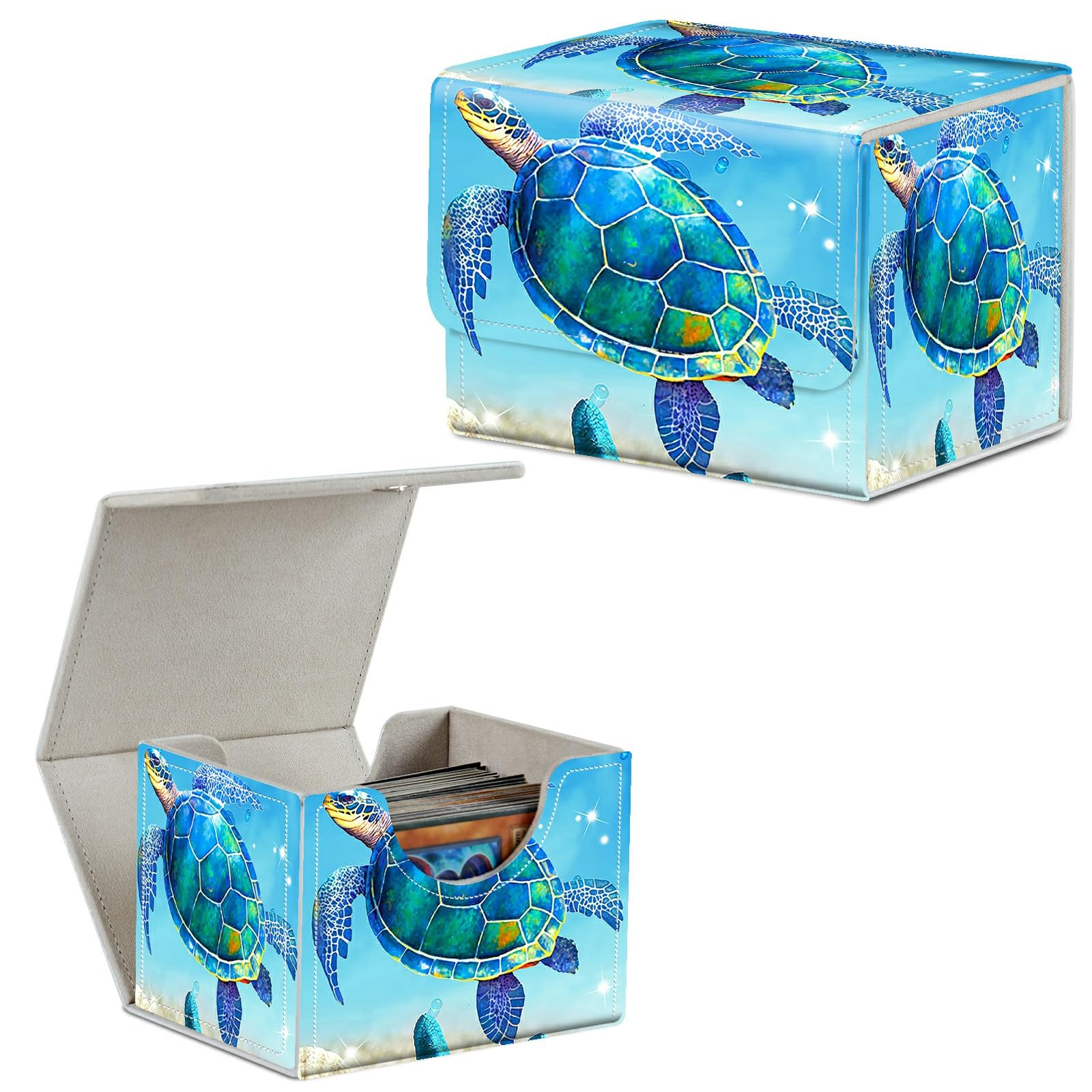 Card Deck Box Trading Cards Storage Box with Strong Magnet Premium Case Commander Deck Storage Cover for TCG CCG Magic Cards,Cat Face With Stars