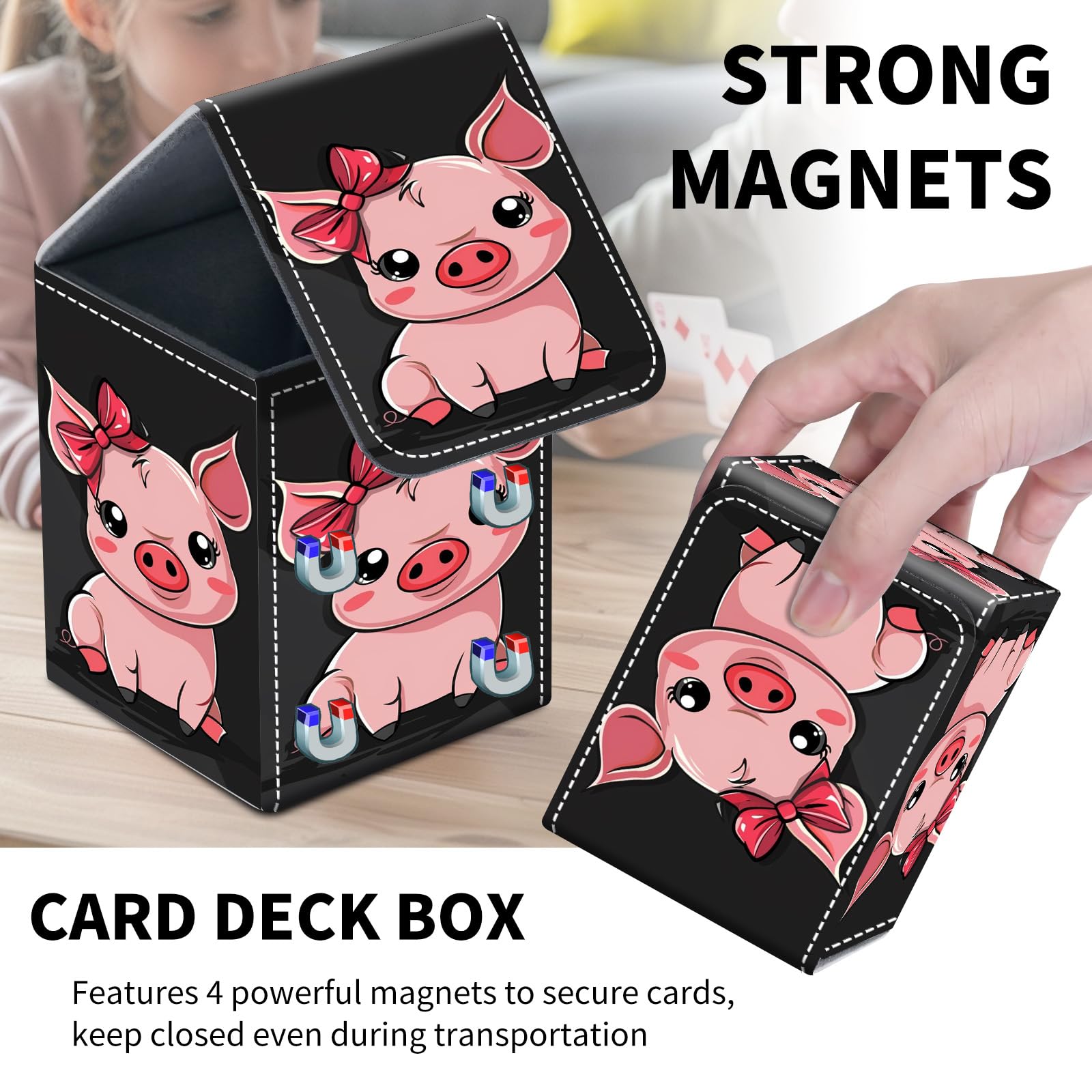 Card Deck Box for MTG Trading Cards, Magic Card Box Can Hold 110+ Single Sleeved Cards, Waterproof PU Leather Material, Strong Magnetic Buckle Card Set Box Suitable for TCG CCG, Astronaut Dinosaur