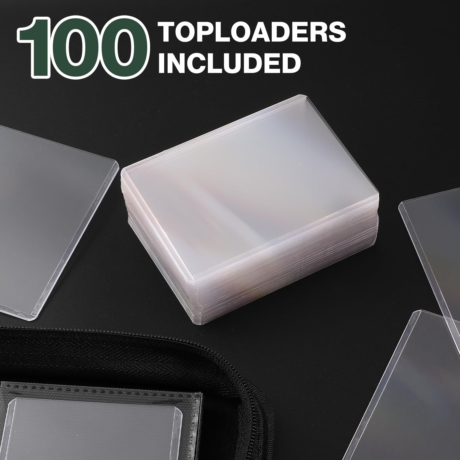 Toploader Binder, Holds 360 Toploader, 100 Toploaders INCLUDED, 9-Pocket PU Cover Top Loader Binder for 3" x 4" Rigid Toploaders, Ringless Double-Sided Toploader Card Binder for TCG, Sport Cards
