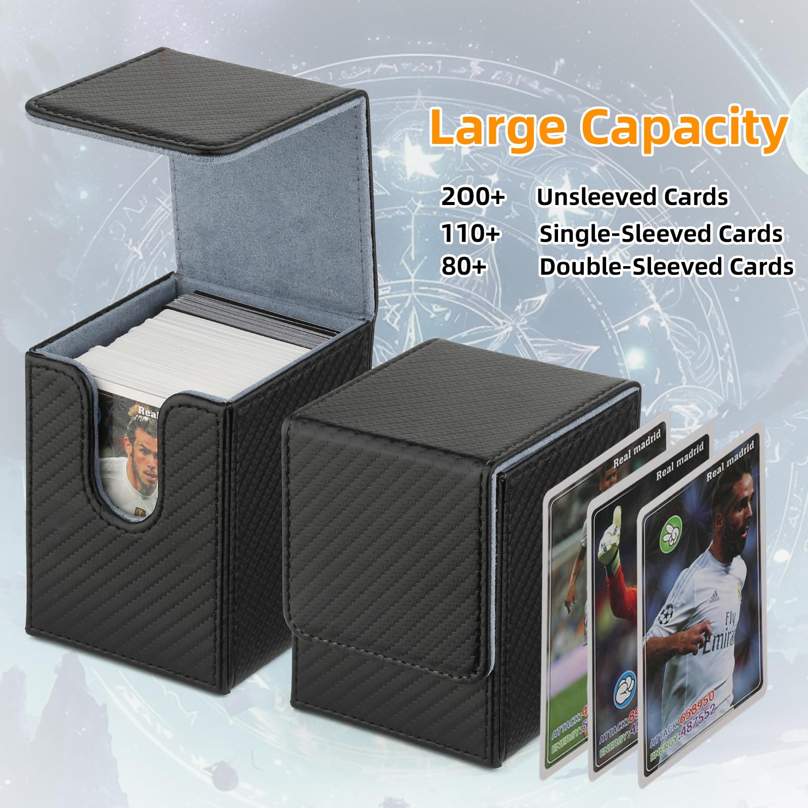 GERMUN Card Deck Box for MTG Commander, MTG Commander Deck Box Holds 120+ Single Sleeved Cards,MTG Deck Box Compatible with Magic the Gathering (Black)