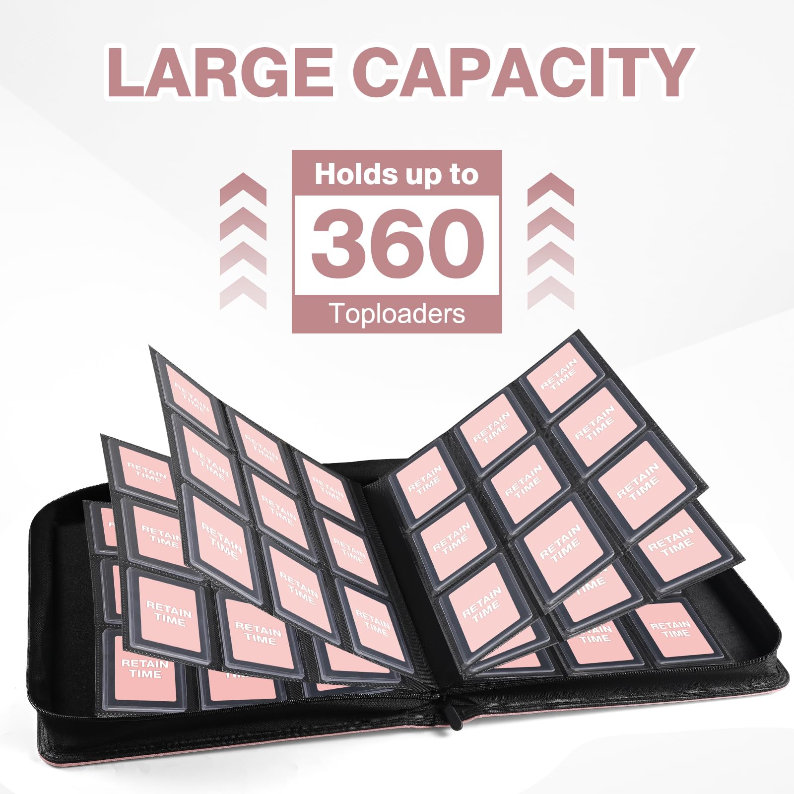 Toploader Binder, Holds 360 Toploader, 100 Toploaders INCLUDED, 9-Pocket PU Cover Top Loader Binder for 3" x 4" Rigid Toploaders, Ringless Double-Sided Toploader Card Binder for TCG, Sport Cards