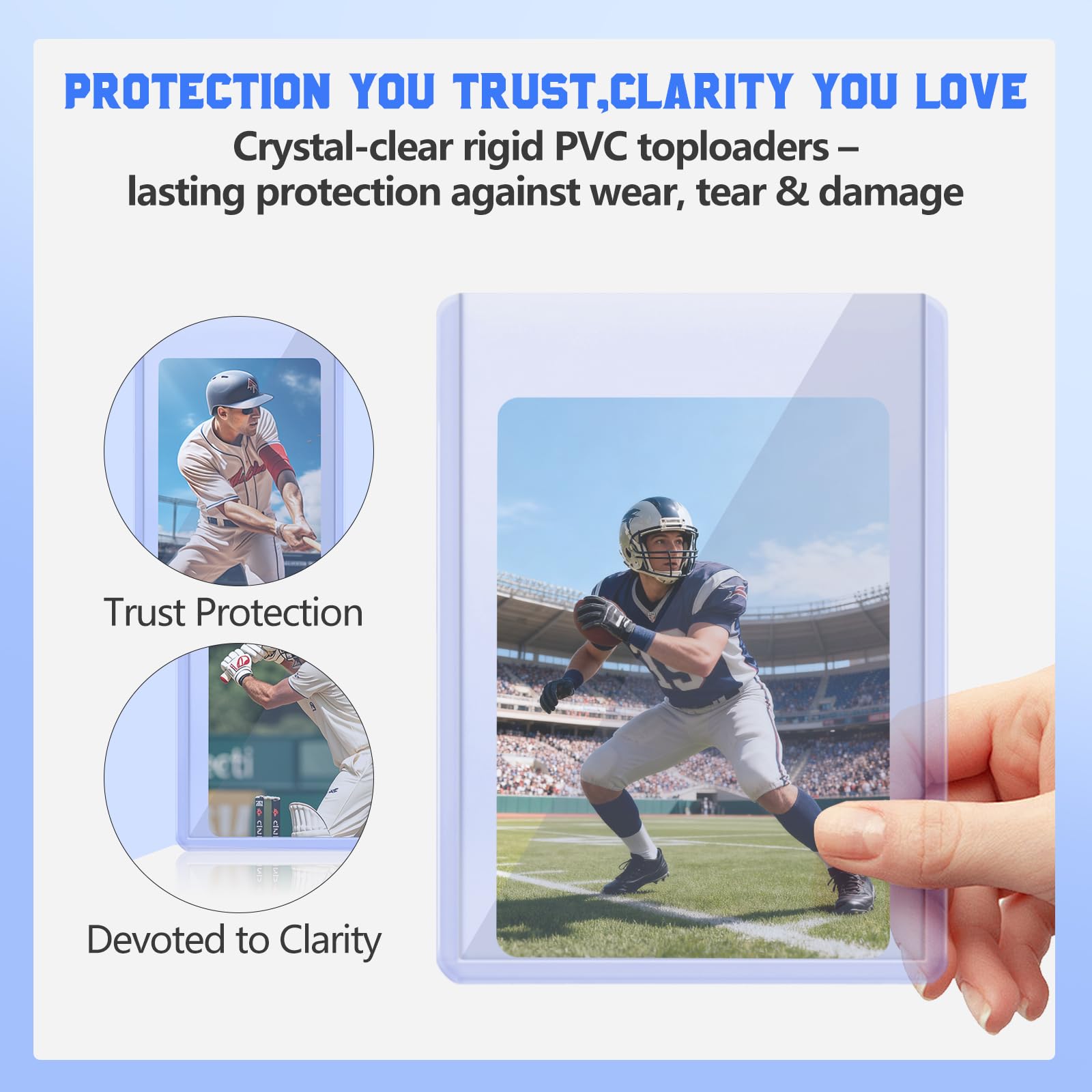 DEDC 200 Top Loader Thick Card Load Holder Storage for Trading Cards Sports Soft Penny Sleeves Hard Plastic 35 Point Protective 3" x 4" Toploaders Rigid Memorabilia Collectibles