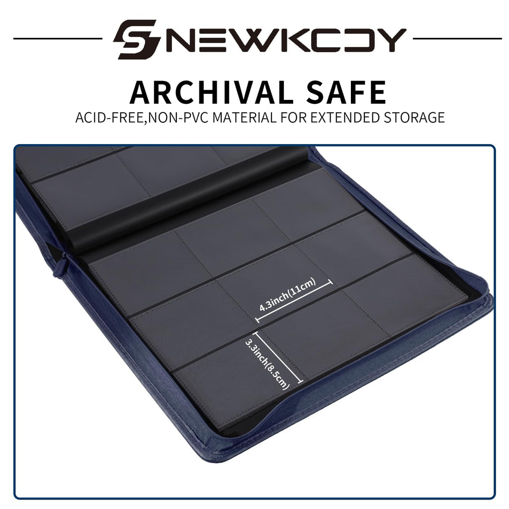 Snekdy Top loader Binder, 9 Pockets Top Loader，Holds 360 Top Loaders cards, Card binder with Sleeves for card in 3 x 4 inches color smooth Zipper PU Leather (Black)
