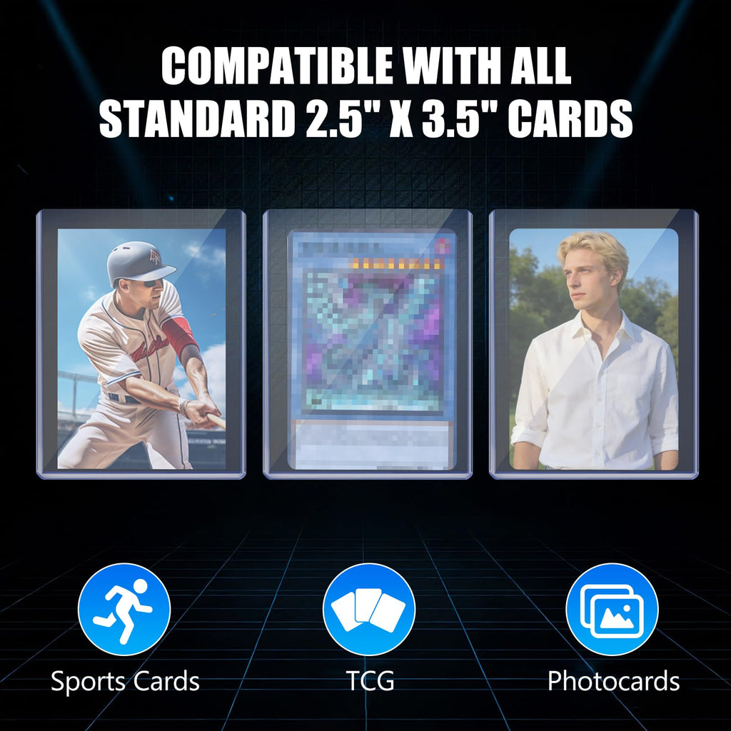 DEDC 200 Top Loader Thick Card Load Holder Storage for Trading Cards Sports Soft Penny Sleeves Hard Plastic 35 Point Protective 3" x 4" Toploaders Rigid Memorabilia Collectibles