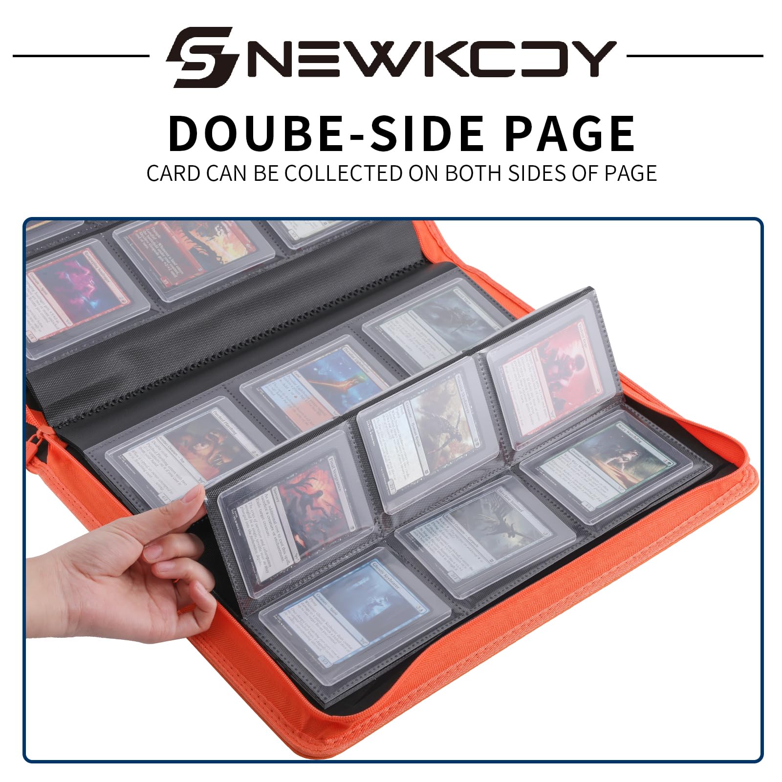 Snekdy Top loader Binder, 9 Pockets Top Loader，Holds 360 Top Loaders cards, Card binder with Sleeves for card in 3 x 4 inches color smooth Zipper PU Leather (Black)