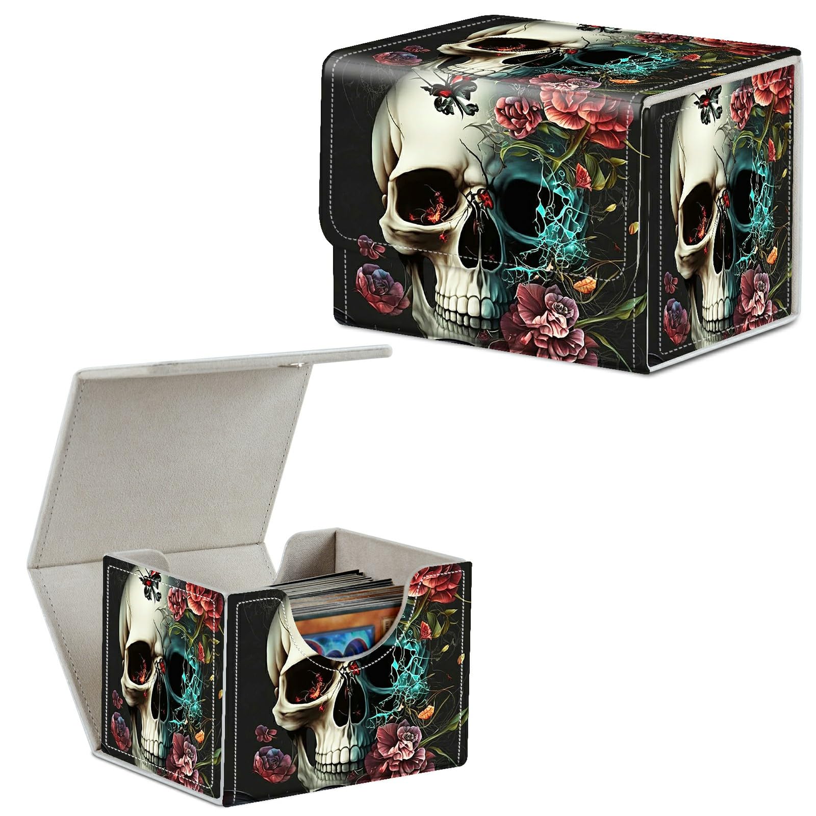 Card Deck Box Trading Cards Storage Box with Strong Magnet Premium Case Commander Deck Storage Cover for TCG CCG Magic Cards,Cat Face With Stars