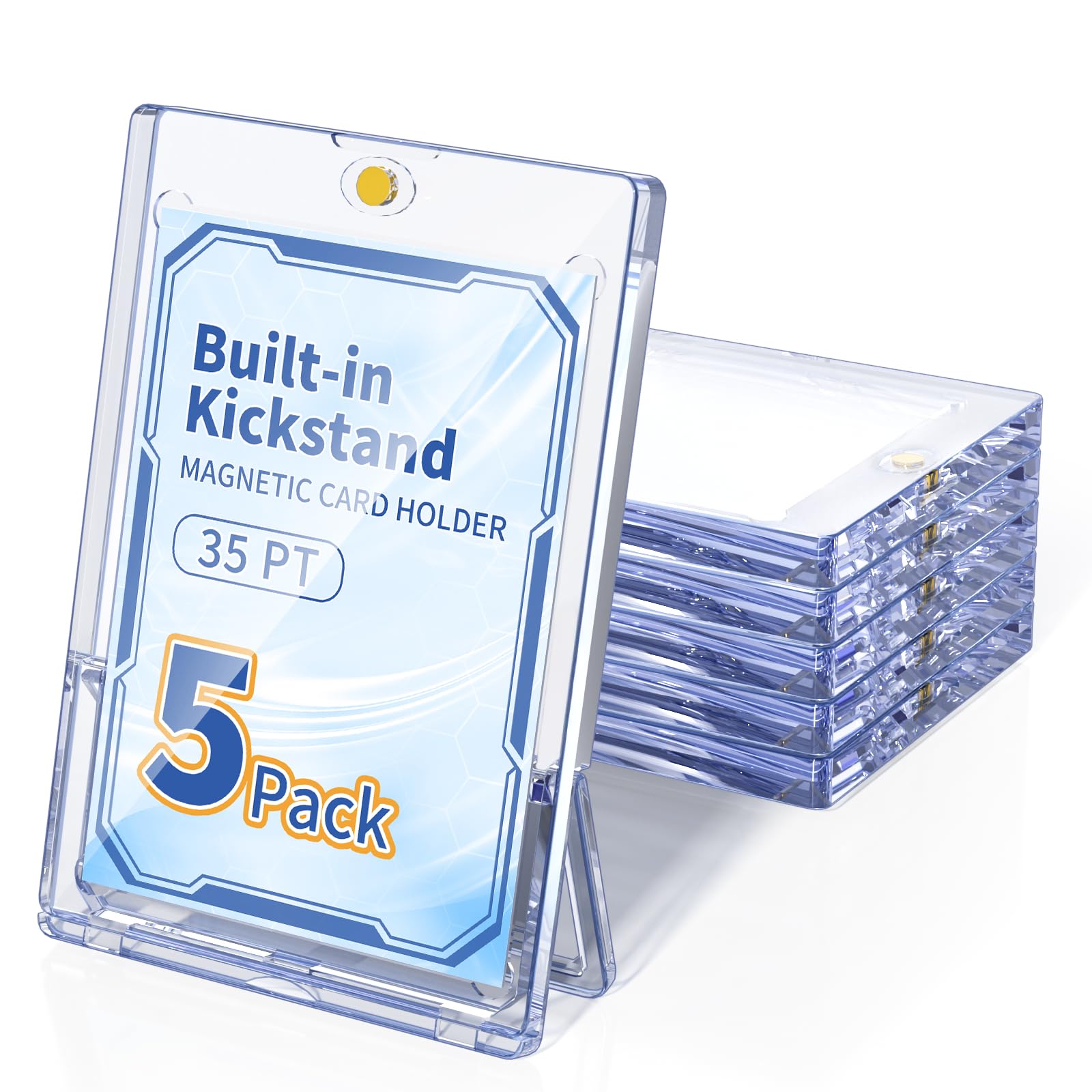 5 Pack Magnetic Card Holder with Kickstand, 35pt Single Card Holder Touch, U-V Protection, Built-in Display Stand, Fit for Baseball, Game, Sports Cards