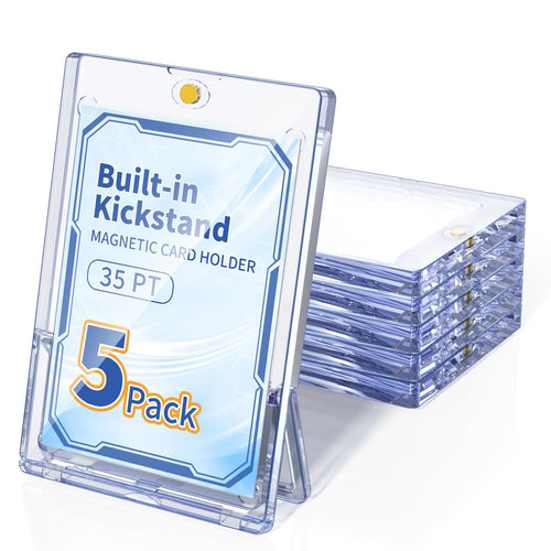 5 Pack Magnetic Card Holder with Kickstand, 35pt Single Card Holder Touch, U-V Protection, Built-in Display Stand, Fit for Baseball, Game, Sports Cards