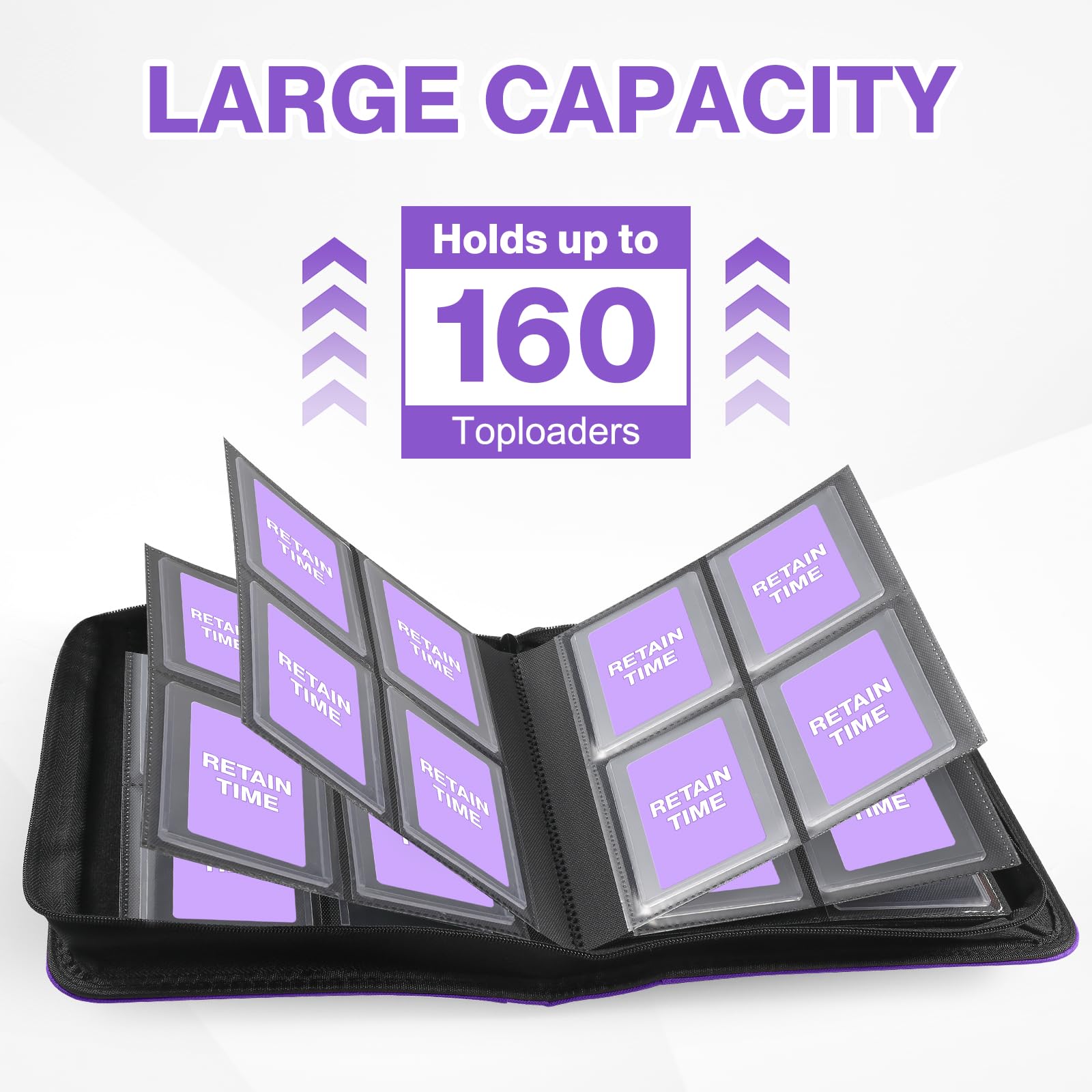 Toploader Binder, Holds 360 Toploader, 100 Toploaders INCLUDED, 9-Pocket PU Cover Top Loader Binder for 3" x 4" Rigid Toploaders, Ringless Double-Sided Toploader Card Binder for TCG, Sport Cards
