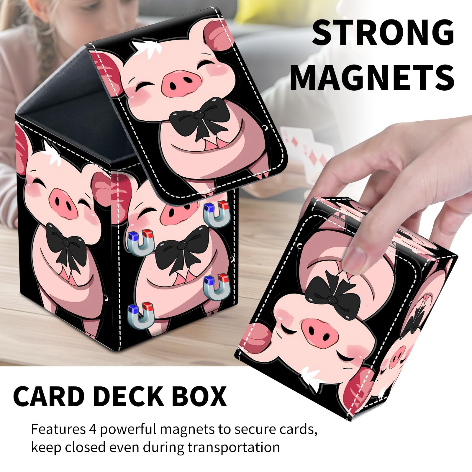 Card Deck Box for MTG Trading Cards, Magic Card Box Can Hold 110+ Single Sleeved Cards, Waterproof PU Leather Material, Strong Magnetic Buckle Card Set Box Suitable for TCG CCG, Astronaut Dinosaur