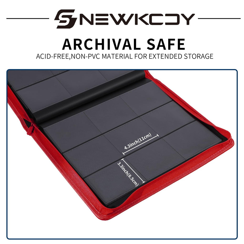 Snekdy Top loader Binder, 9 Pockets Top Loader，Holds 360 Top Loaders cards, Card binder with Sleeves for card in 3 x 4 inches color smooth Zipper PU Leather (Black)