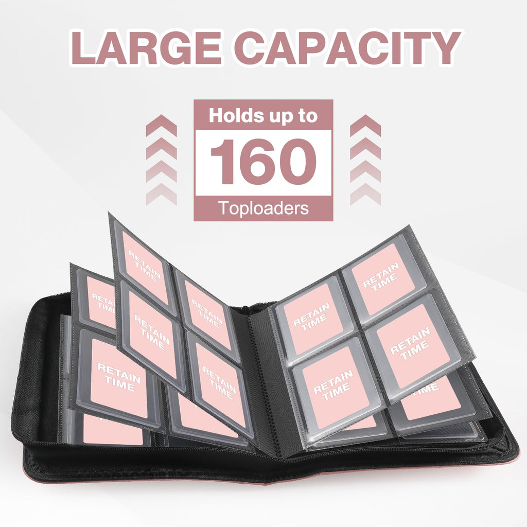 Toploader Binder, Holds 360 Toploader, 100 Toploaders INCLUDED, 9-Pocket PU Cover Top Loader Binder for 3" x 4" Rigid Toploaders, Ringless Double-Sided Toploader Card Binder for TCG, Sport Cards