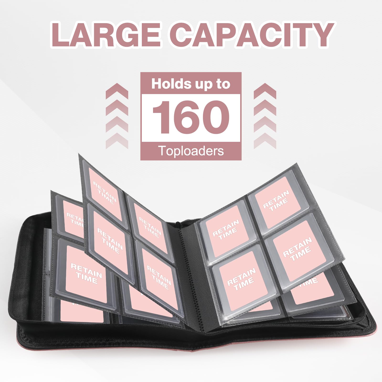 Toploader Binder, Holds 360 Toploader, 100 Toploaders INCLUDED, 9-Pocket PU Cover Top Loader Binder for 3" x 4" Rigid Toploaders, Ringless Double-Sided Toploader Card Binder for TCG, Sport Cards