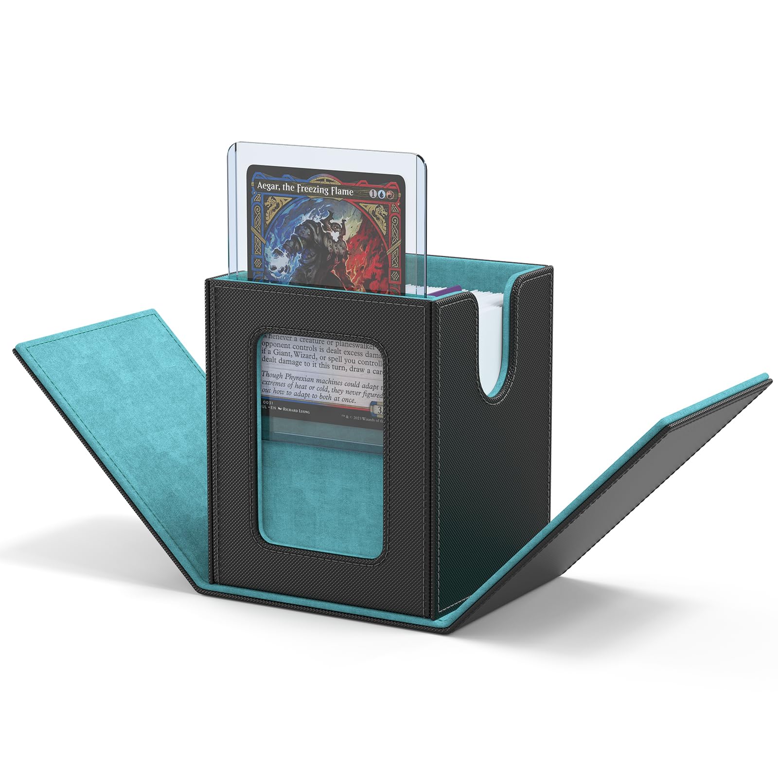 ZLCA MTG Deck Box with Commander Window Display, Commander Deck Box Holds 100 Double-Sleeved Cards Suitable for Magic the Gathering/TCG/CCG/PTCG/EDH/Sport Cards (Black)
