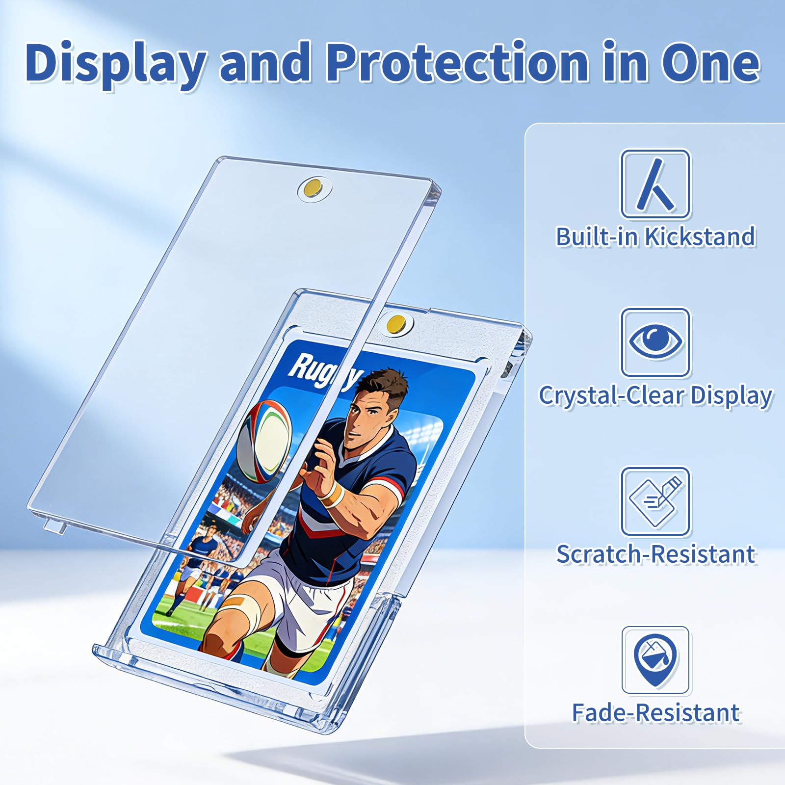 5 Pack Magnetic Card Holder with Kickstand, 35pt Single Card Holder Touch, U-V Protection, Built-in Display Stand, Fit for Baseball, Game, Sports Cards