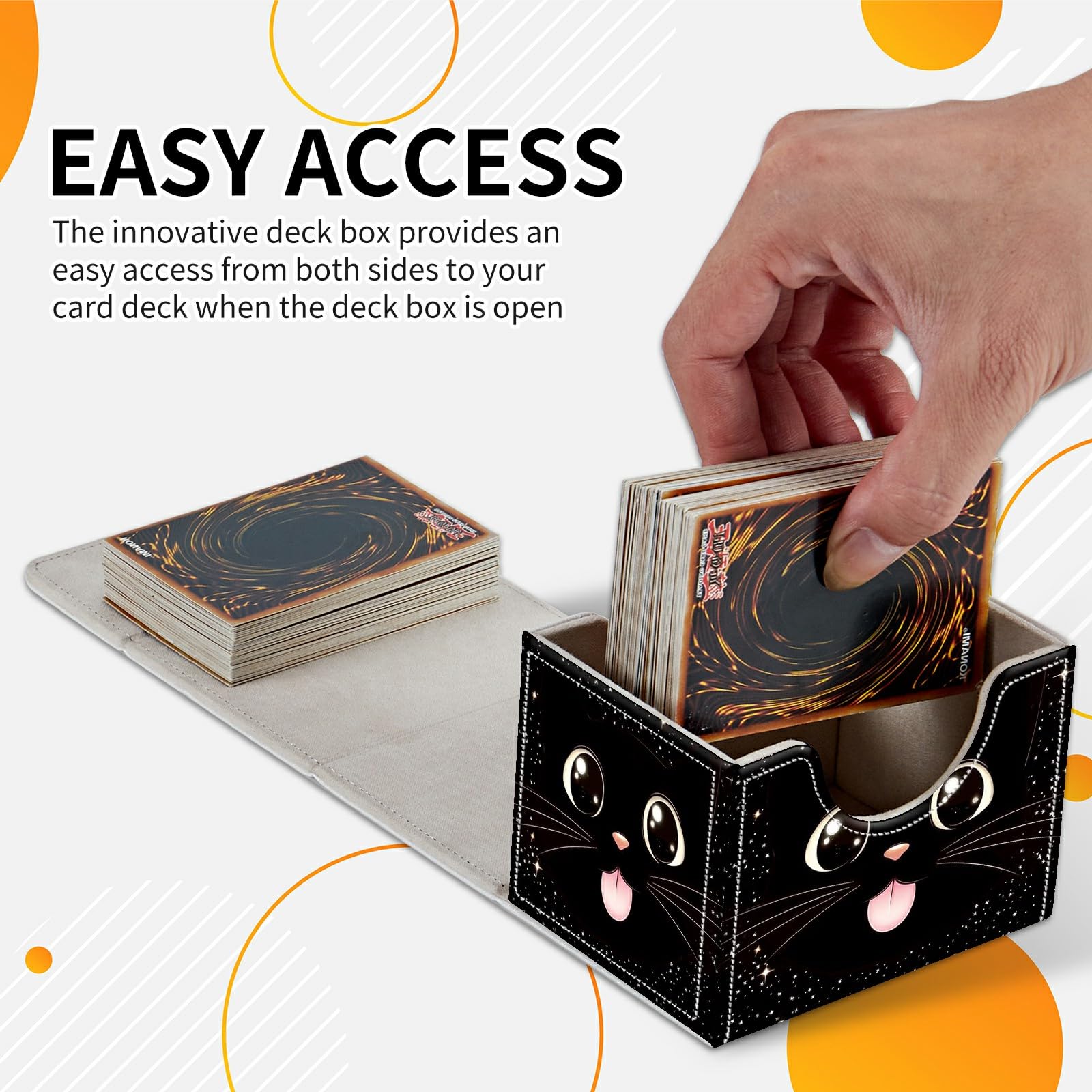 Card Deck Box Trading Cards Storage Box with Strong Magnet Premium Case Commander Deck Storage Cover for TCG CCG Magic Cards,Cat Face With Stars