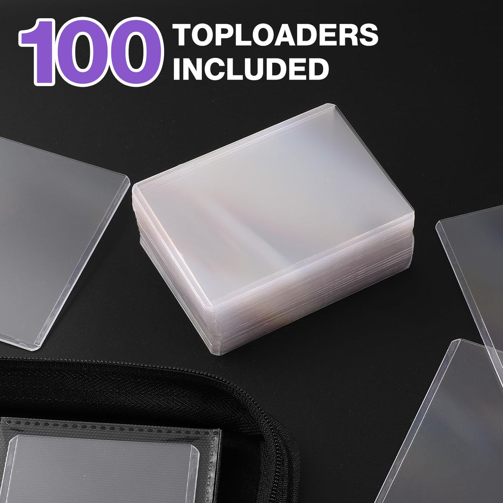 Toploader Binder, Holds 360 Toploader, 100 Toploaders INCLUDED, 9-Pocket PU Cover Top Loader Binder for 3" x 4" Rigid Toploaders, Ringless Double-Sided Toploader Card Binder for TCG, Sport Cards