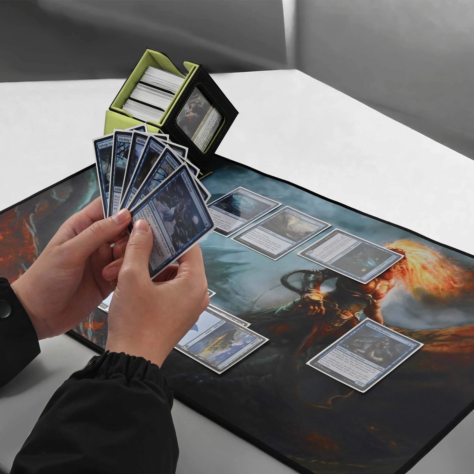 ZLCA MTG Deck Box with Commander Window Display, Commander Deck Box Holds 100 Double-Sleeved Cards Suitable for Magic the Gathering/TCG/CCG/PTCG/EDH/Sport Cards (Black)