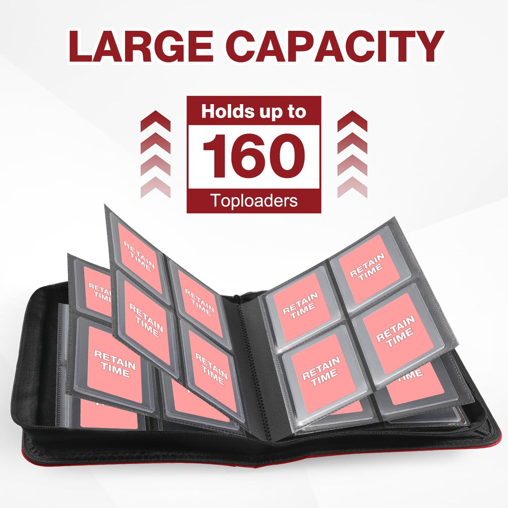 Toploader Binder, Holds 360 Toploader, 100 Toploaders INCLUDED, 9-Pocket PU Cover Top Loader Binder for 3" x 4" Rigid Toploaders, Ringless Double-Sided Toploader Card Binder for TCG, Sport Cards