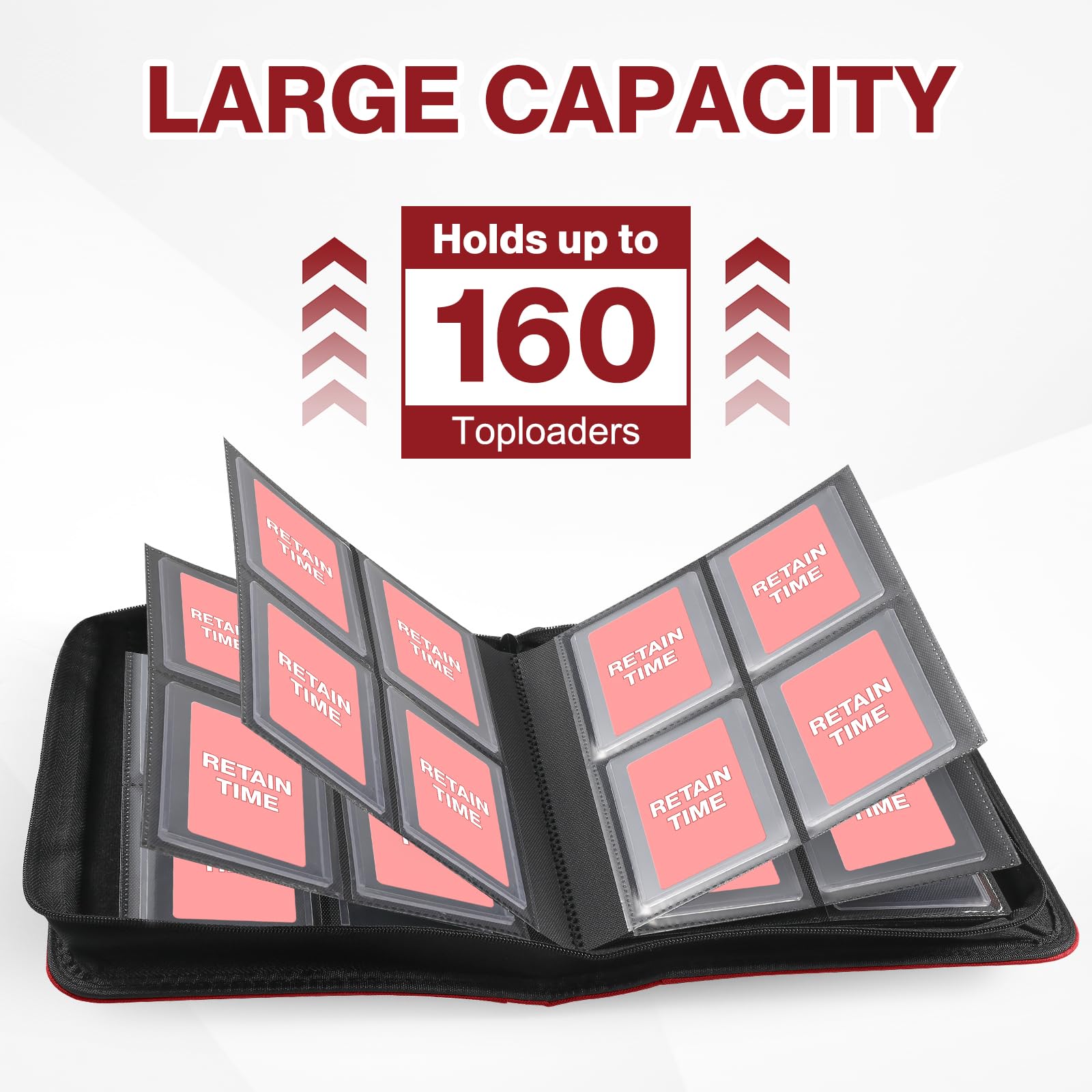 Toploader Binder, Holds 360 Toploader, 100 Toploaders INCLUDED, 9-Pocket PU Cover Top Loader Binder for 3" x 4" Rigid Toploaders, Ringless Double-Sided Toploader Card Binder for TCG, Sport Cards
