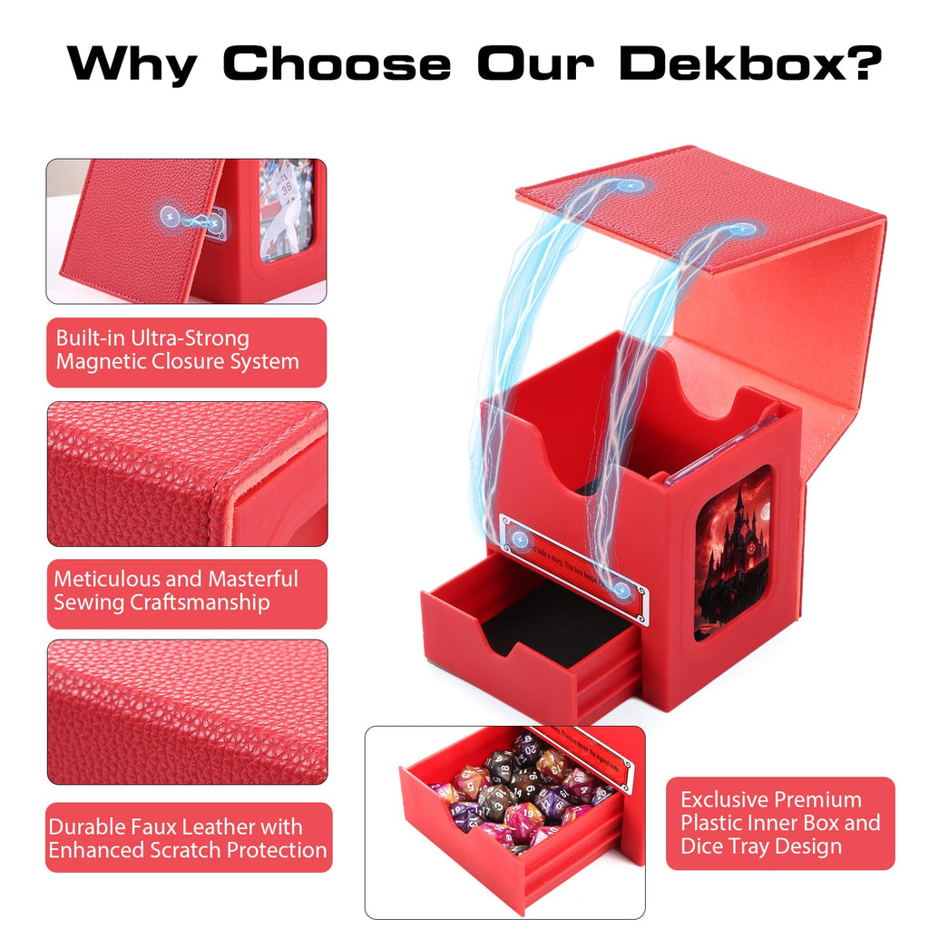 Patented MTG Commander DekBox, 100+ Double Sleeved Card Storage Box with Dice Tray, 35pt Card Holder & 2 Dividers - Magnetic Deck Case for TCG/CCG/Magic/Sports Cards, Black
