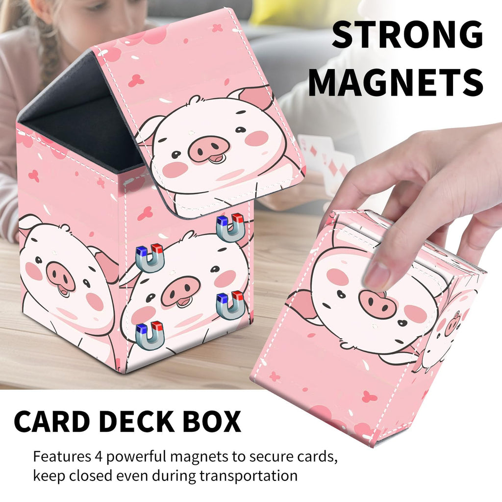 Card Deck Box for MTG Trading Cards, Magic Card Box Can Hold 110+ Single Sleeved Cards, Waterproof PU Leather Material, Strong Magnetic Buckle Card Set Box Suitable for TCG CCG, Astronaut Dinosaur