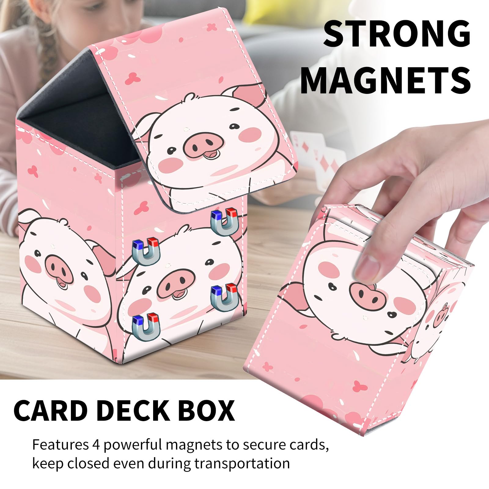 Card Deck Box for MTG Trading Cards, Magic Card Box Can Hold 110+ Single Sleeved Cards, Waterproof PU Leather Material, Strong Magnetic Buckle Card Set Box Suitable for TCG CCG, Astronaut Dinosaur