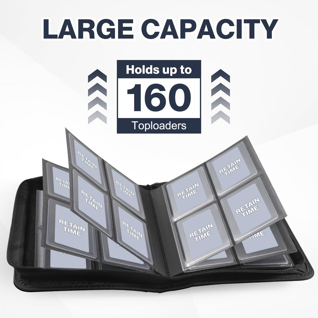 Toploader Binder, Holds 360 Toploader, 100 Toploaders INCLUDED, 9-Pocket PU Cover Top Loader Binder for 3" x 4" Rigid Toploaders, Ringless Double-Sided Toploader Card Binder for TCG, Sport Cards