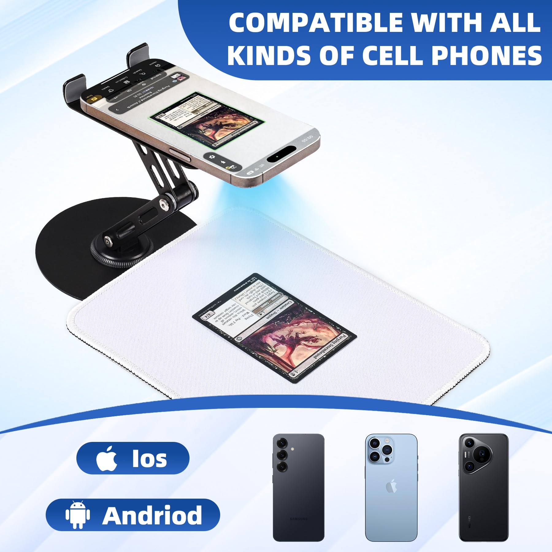 Card Scanner for Trading Cards–MTG & TCG Card Scanner Stand with Magnetic LED Light,Foldable Phone Holder for Scanning,Cards Quickly Scan and Price Check,Available for ManaBox