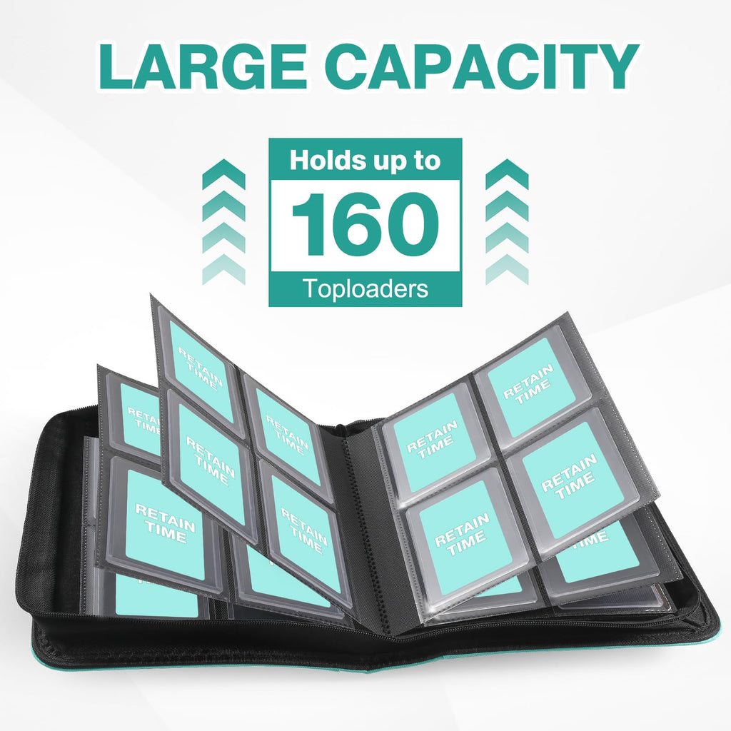 Toploader Binder, Holds 360 Toploader, 100 Toploaders INCLUDED, 9-Pocket PU Cover Top Loader Binder for 3" x 4" Rigid Toploaders, Ringless Double-Sided Toploader Card Binder for TCG, Sport Cards