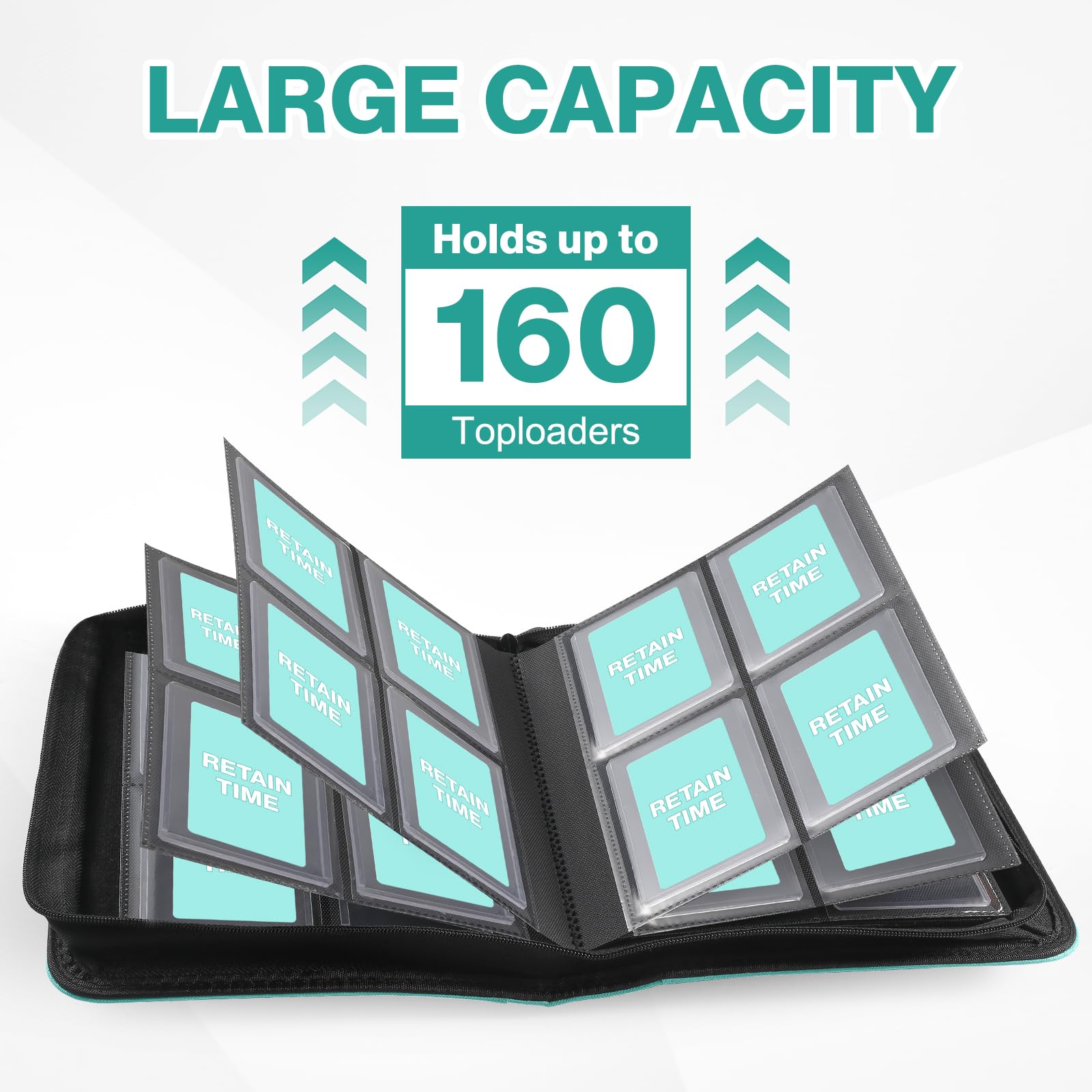 Toploader Binder, Holds 360 Toploader, 100 Toploaders INCLUDED, 9-Pocket PU Cover Top Loader Binder for 3" x 4" Rigid Toploaders, Ringless Double-Sided Toploader Card Binder for TCG, Sport Cards