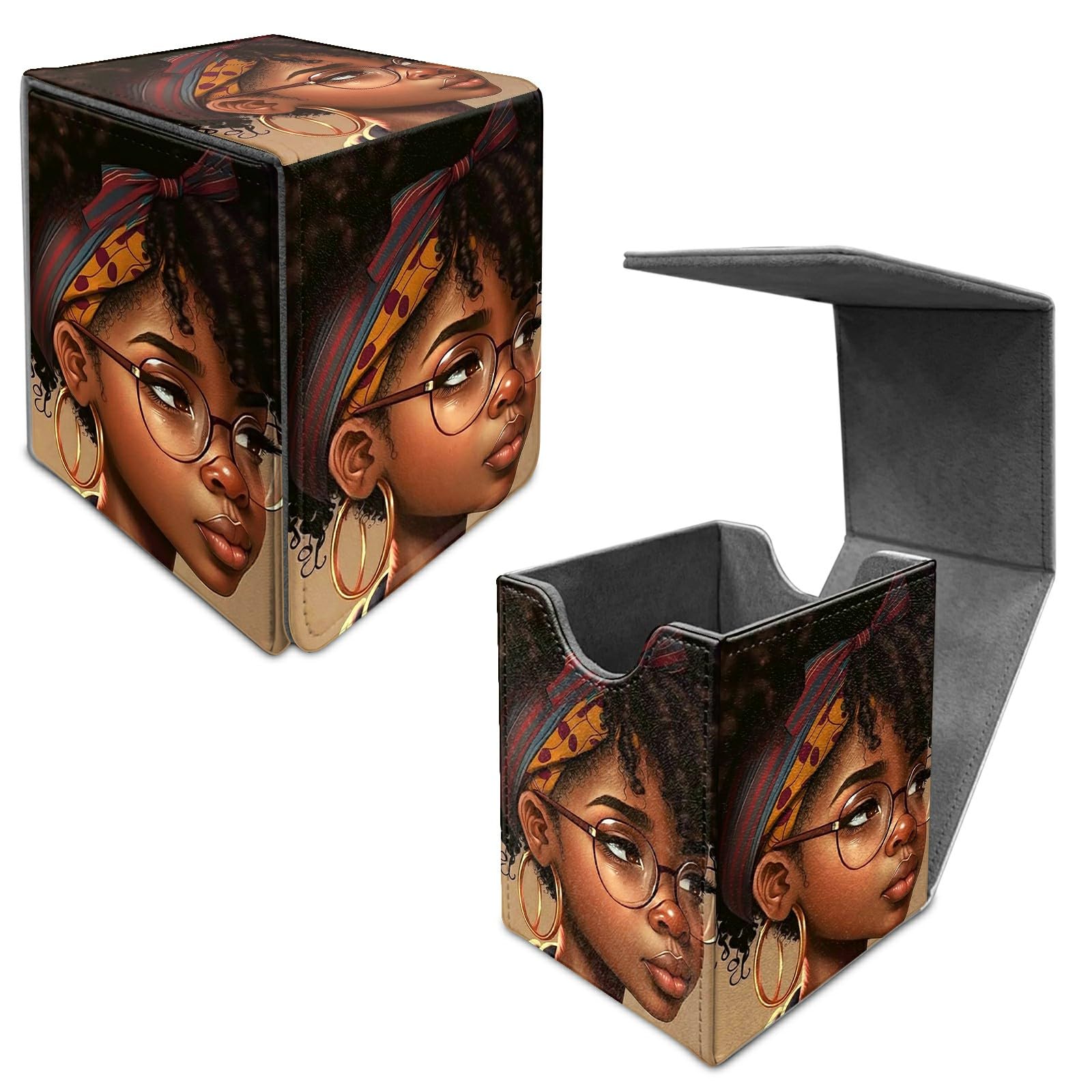 Card Deck Box Trading Cards Storage Box with Strong Magnet Premium Case Commander Deck Storage Cover for TCG CCG Magic Cards,Cat Face With Stars