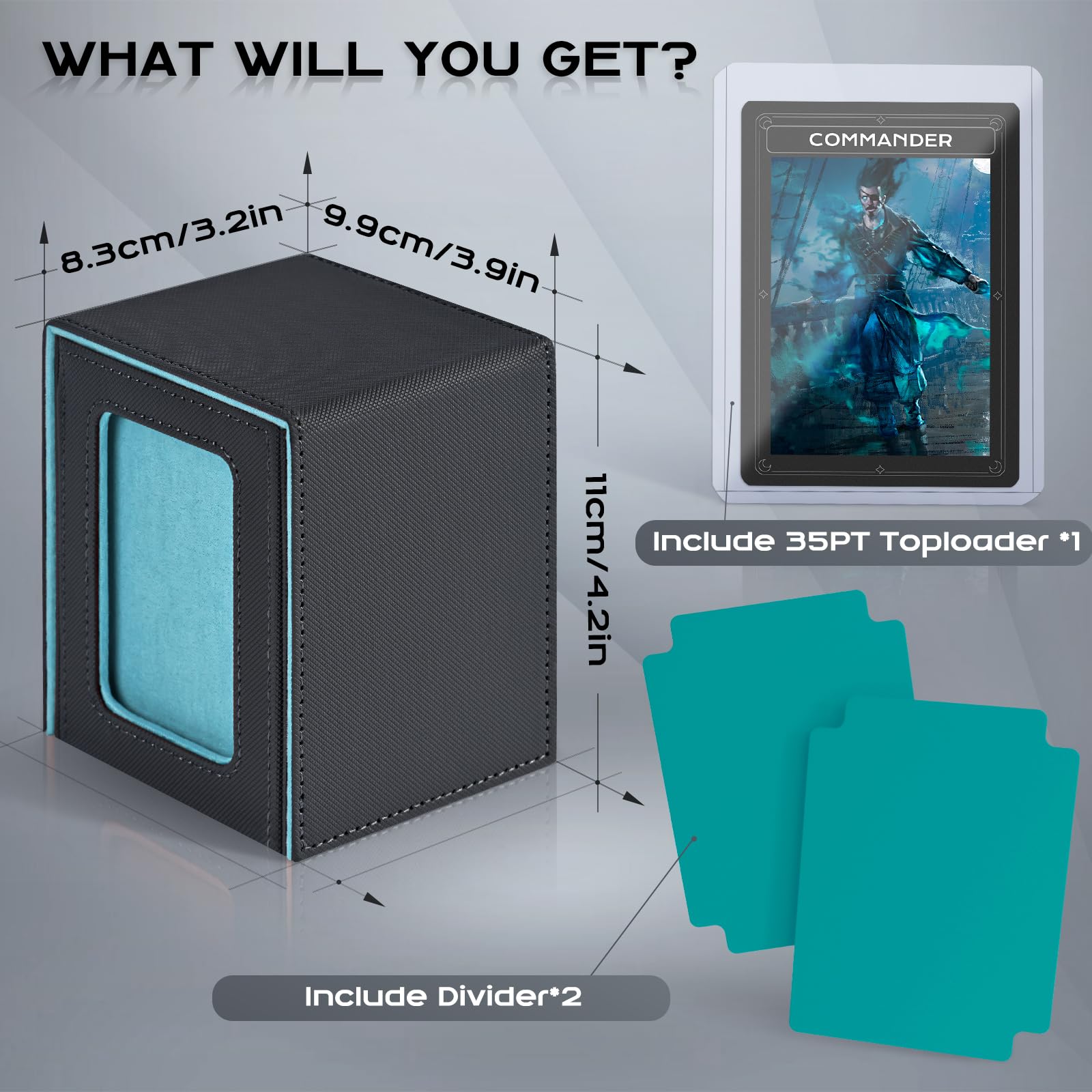 ZLCA MTG Deck Box with Commander Window Display, Commander Deck Box Holds 100 Double-Sleeved Cards Suitable for Magic the Gathering/TCG/CCG/PTCG/EDH/Sport Cards (Black)