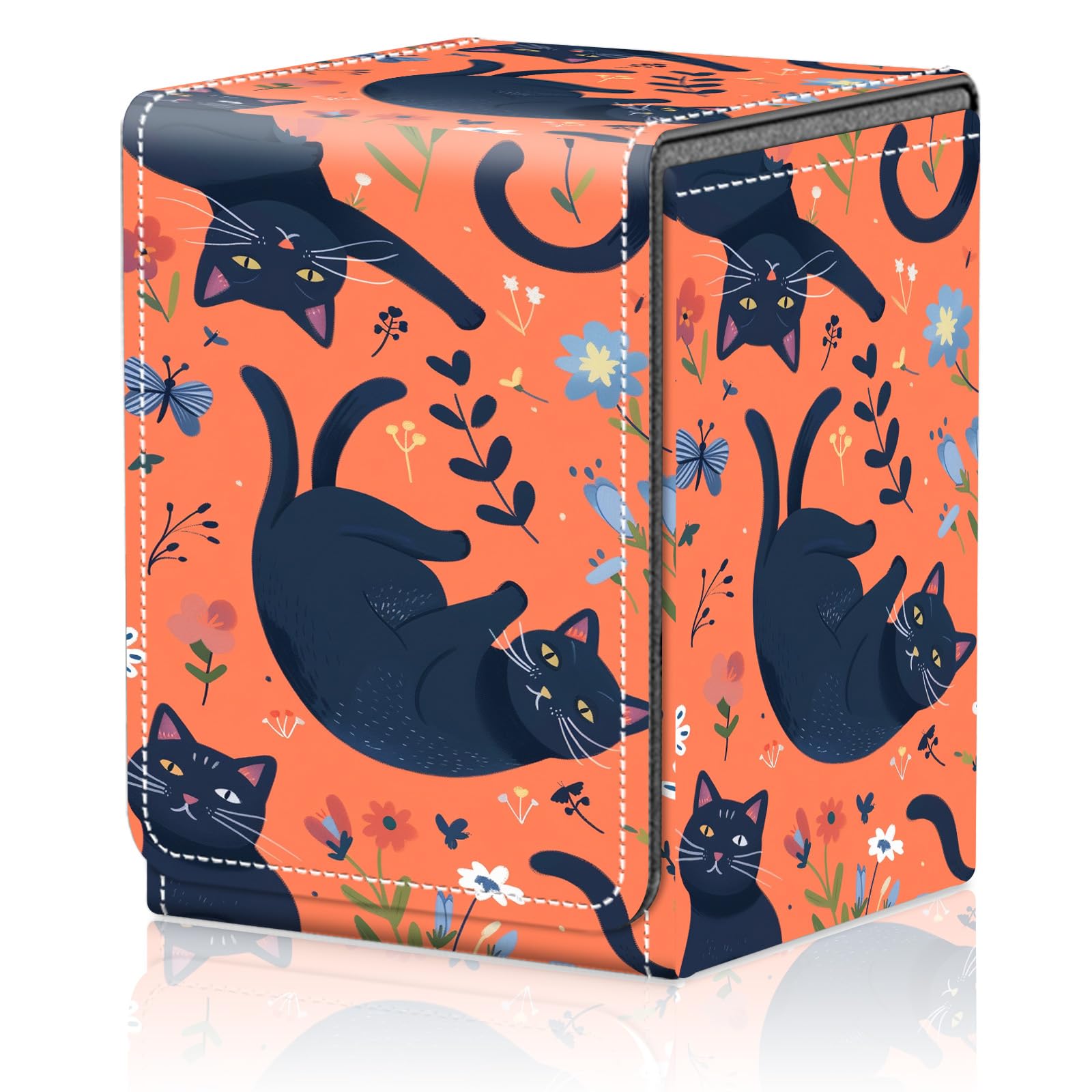 Card Deck Box for MTG Trading Cards, Magic Card Box Can Hold 110+ Single Sleeved Cards, Waterproof PU Leather Material, Strong Magnetic Buckle Card Set Box Suitable for TCG CCG, Astronaut Dinosaur