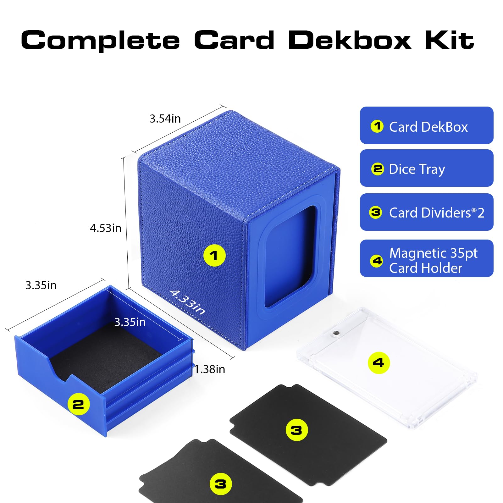 Patented MTG Commander DekBox, 100+ Double Sleeved Card Storage Box with Dice Tray, 35pt Card Holder & 2 Dividers - Magnetic Deck Case for TCG/CCG/Magic/Sports Cards, Black