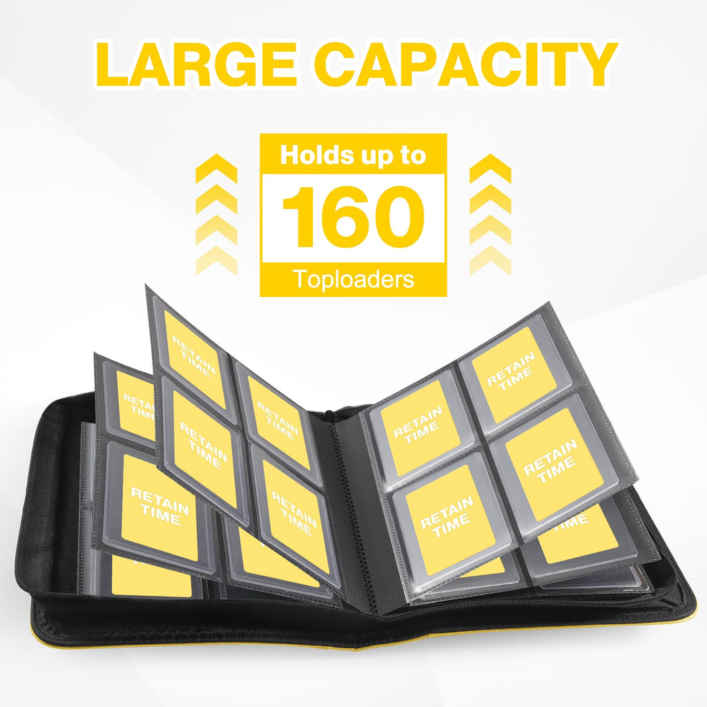 Toploader Binder, Holds 360 Toploader, 100 Toploaders INCLUDED, 9-Pocket PU Cover Top Loader Binder for 3" x 4" Rigid Toploaders, Ringless Double-Sided Toploader Card Binder for TCG, Sport Cards