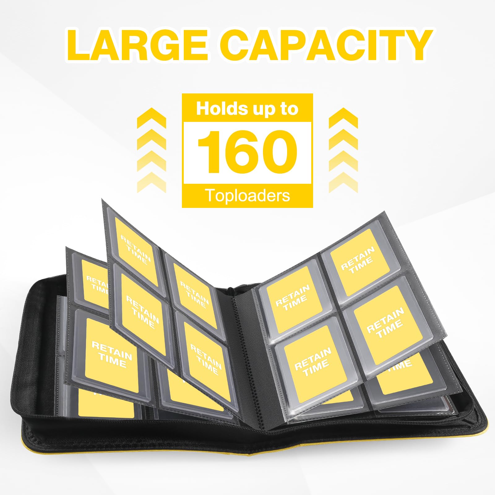 Toploader Binder, Holds 360 Toploader, 100 Toploaders INCLUDED, 9-Pocket PU Cover Top Loader Binder for 3" x 4" Rigid Toploaders, Ringless Double-Sided Toploader Card Binder for TCG, Sport Cards