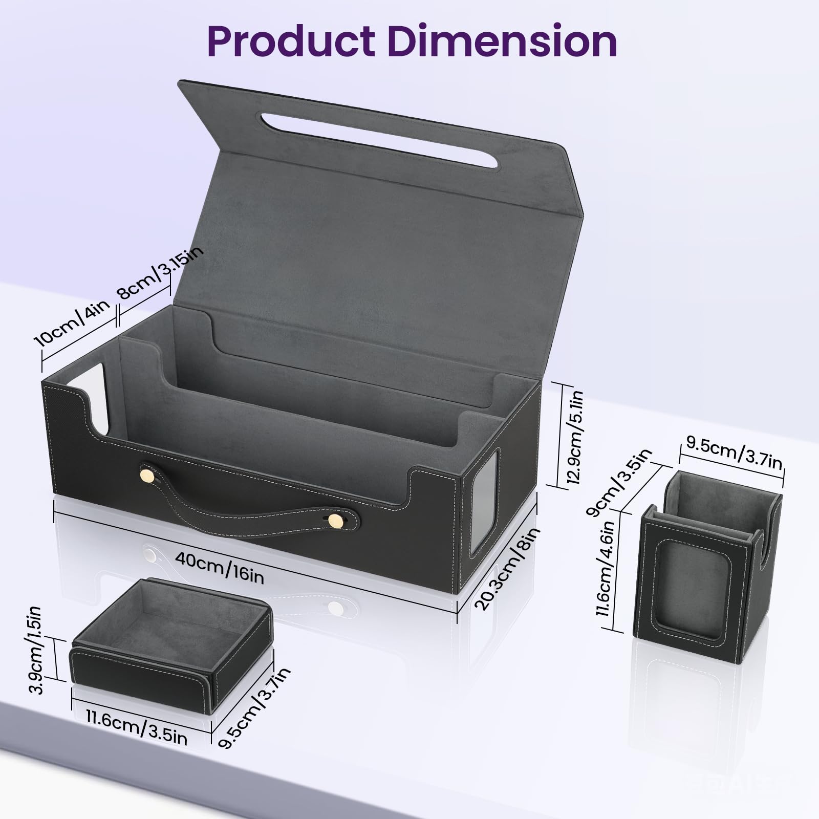 Card Deck Box for MTG with Commander Display, 5 in 1 Card Storage Box Fits 400+ Double-sleeved Cards, Deck Case for TCG Cards with Dividers, Dice Tray, Magnetic Card Holders, Black Purple