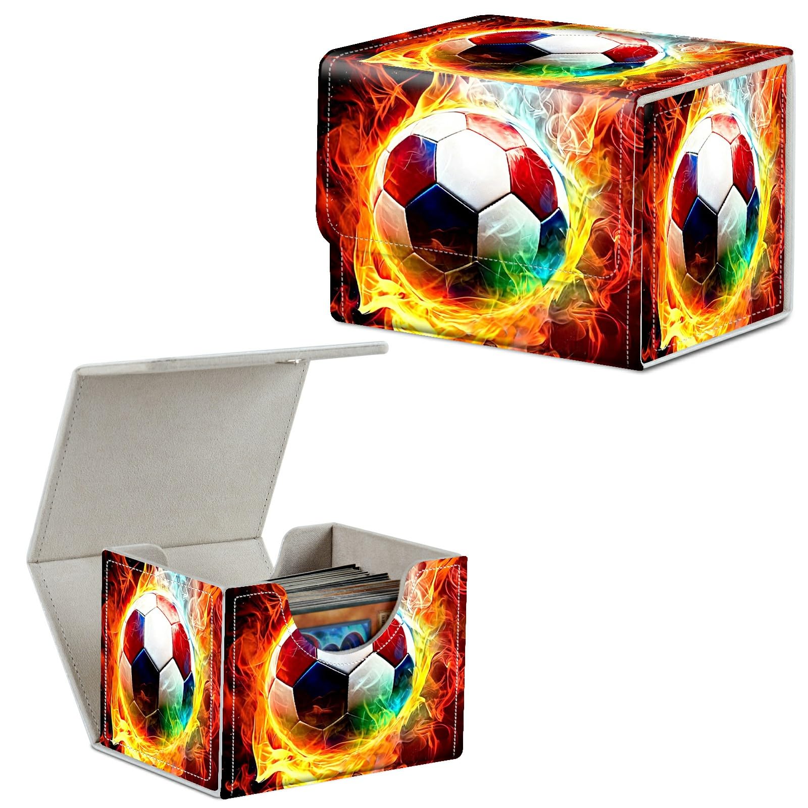 Card Deck Box Trading Cards Storage Box with Strong Magnet Premium Case Commander Deck Storage Cover for TCG CCG Magic Cards,Cat Face With Stars