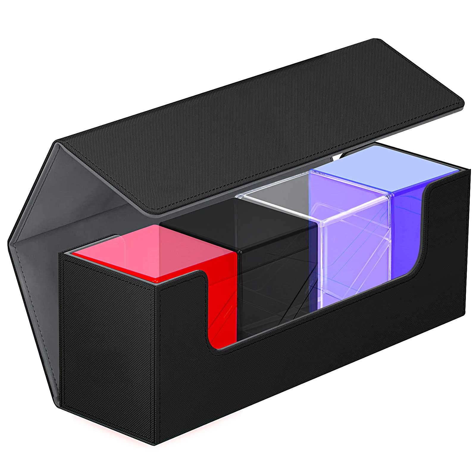 KKU 4 Pack Card Deck Cases, Trading Card Storage Boxes Acrylic Card Holder Cases, Deck Storage Box Hold 400+ Sleeved Cards Fit for Sport Cards (4 Colors)
