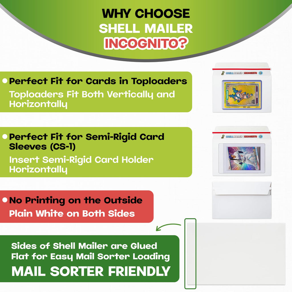 100 Pack Shell Mailer Incognito Trading Card Envelopes by Hobby Armor, 7" x 4.35" Trading Card Mailers for Shipping, Perfect Size Shipping Envelope for Mailing Cards in Semi-Rigid Holders & Toploaders