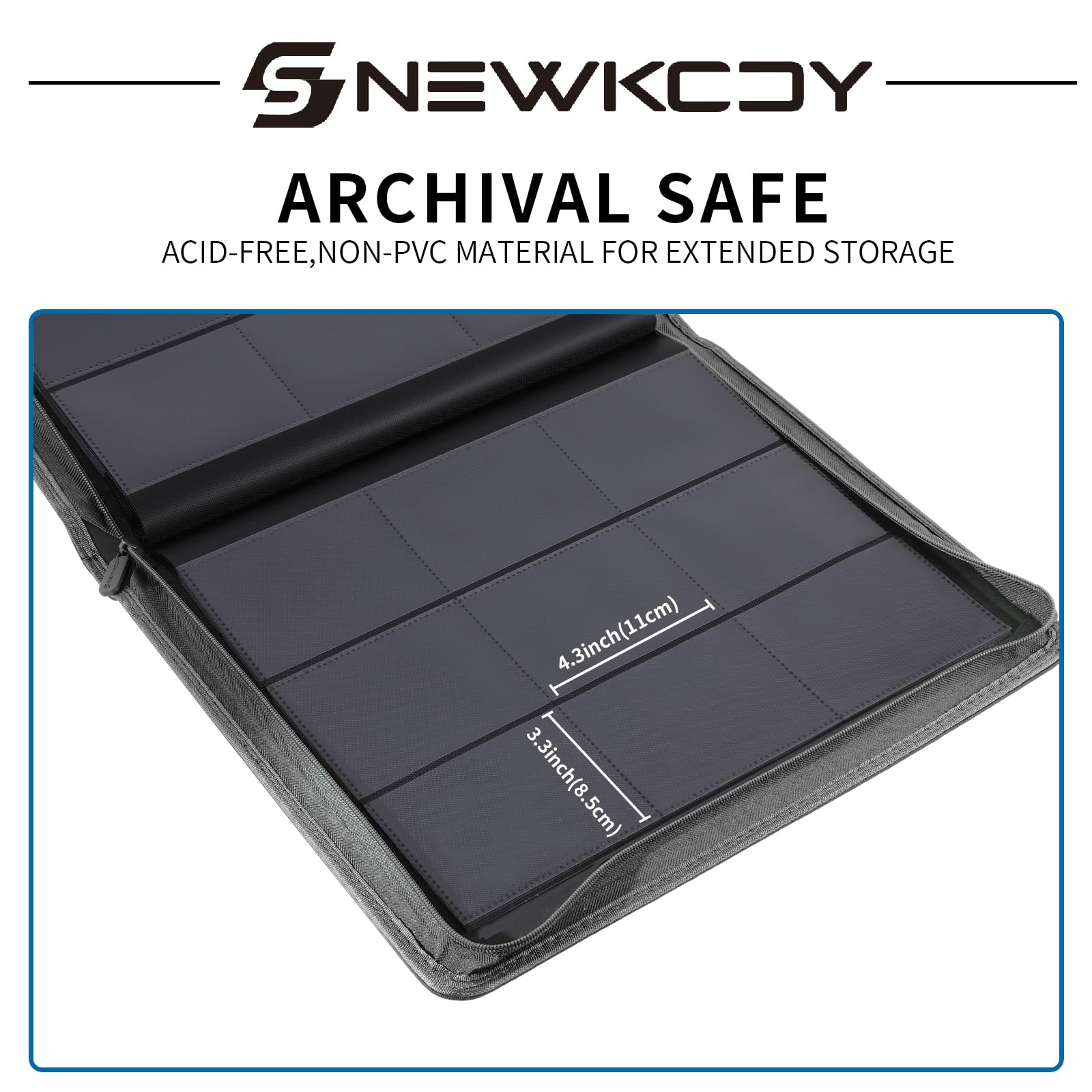 Snekdy Top loader Binder, 9 Pockets Top Loader，Holds 360 Top Loaders cards, Card binder with Sleeves for card in 3 x 4 inches color smooth Zipper PU Leather (Black)