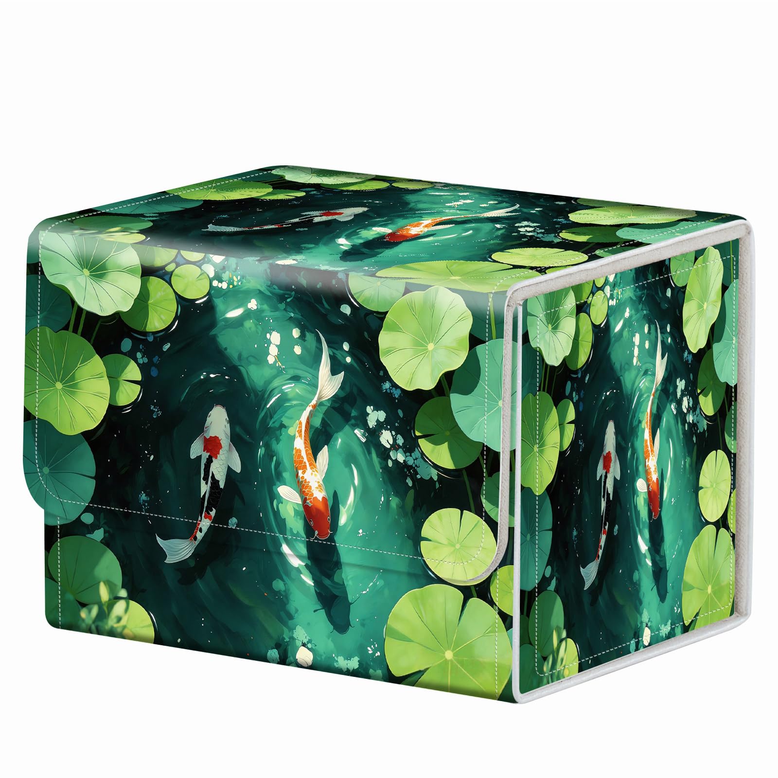 Strong Magnet Case Mtg Deck Box Tcg Up to 200 Cards Creative Pattern Trading Card Storage Box for Collectible Card Games, Black And White Koi