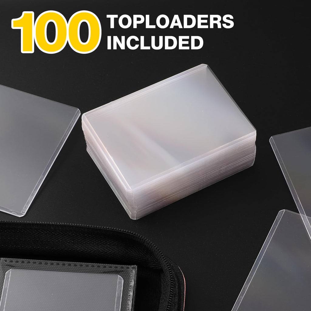 Toploader Binder, Holds 360 Toploader, 100 Toploaders INCLUDED, 9-Pocket PU Cover Top Loader Binder for 3" x 4" Rigid Toploaders, Ringless Double-Sided Toploader Card Binder for TCG, Sport Cards