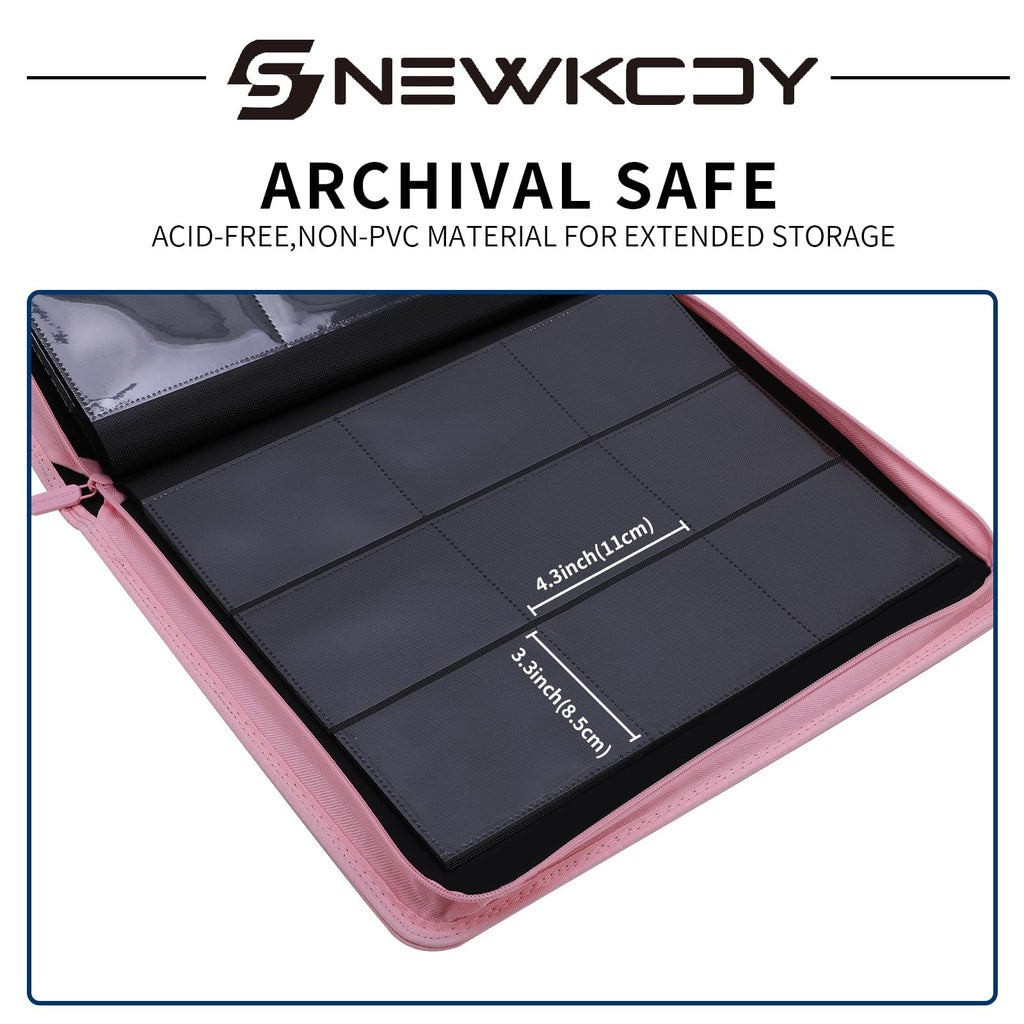 Snekdy Top loader Binder, 9 Pockets Top Loader，Holds 360 Top Loaders cards, Card binder with Sleeves for card in 3 x 4 inches color smooth Zipper PU Leather (Black)