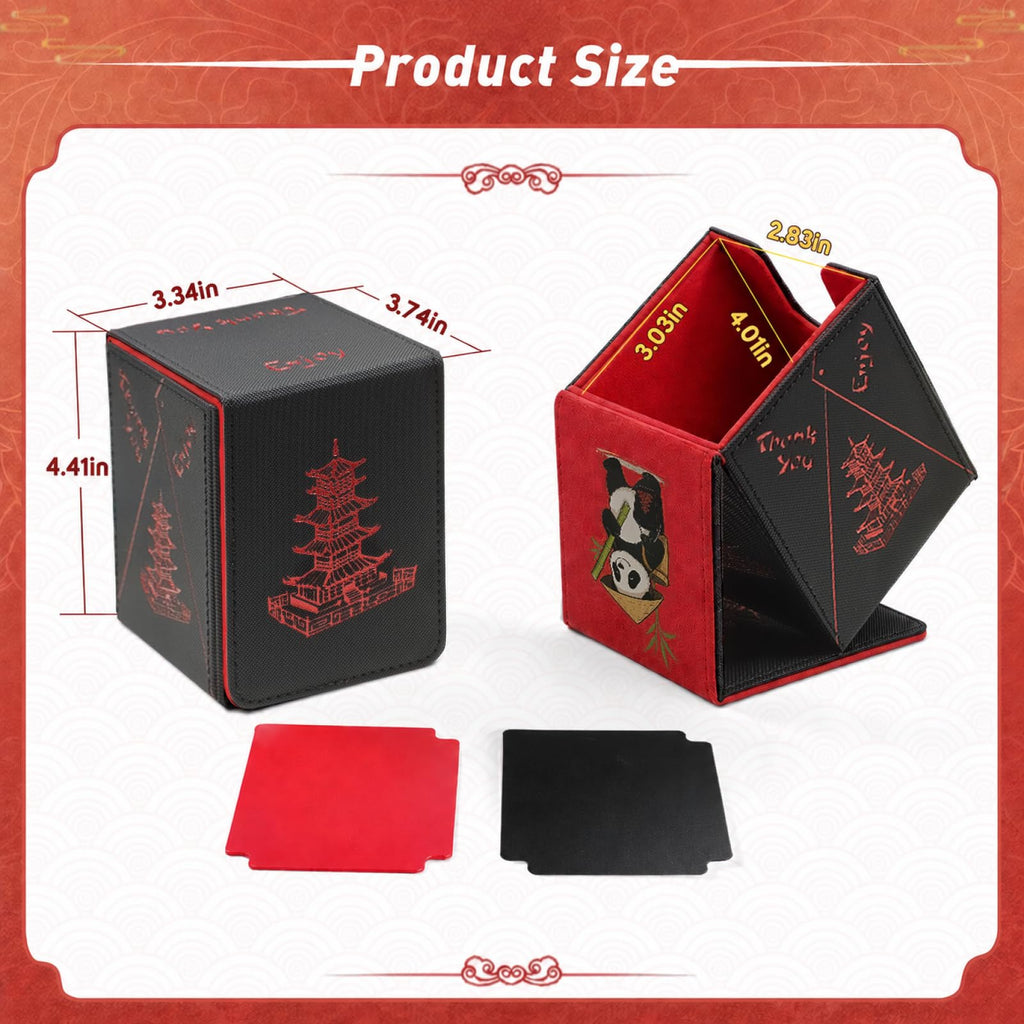 Venssu Chinese Takeout Deck Box with Commander Display, MTG Deck Case Fits 100 Double Sleeved Cards / 35+ Toploaders, Fake Leather Storage Box Compatible with TCG/PTCG Cards（White and Red）