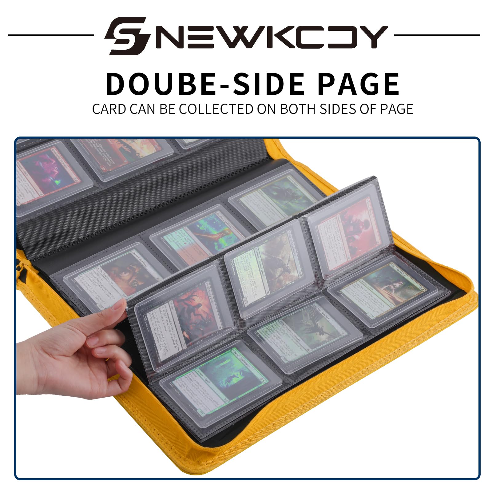 Snekdy Top loader Binder, 9 Pockets Top Loader，Holds 360 Top Loaders cards, Card binder with Sleeves for card in 3 x 4 inches color smooth Zipper PU Leather (Black)