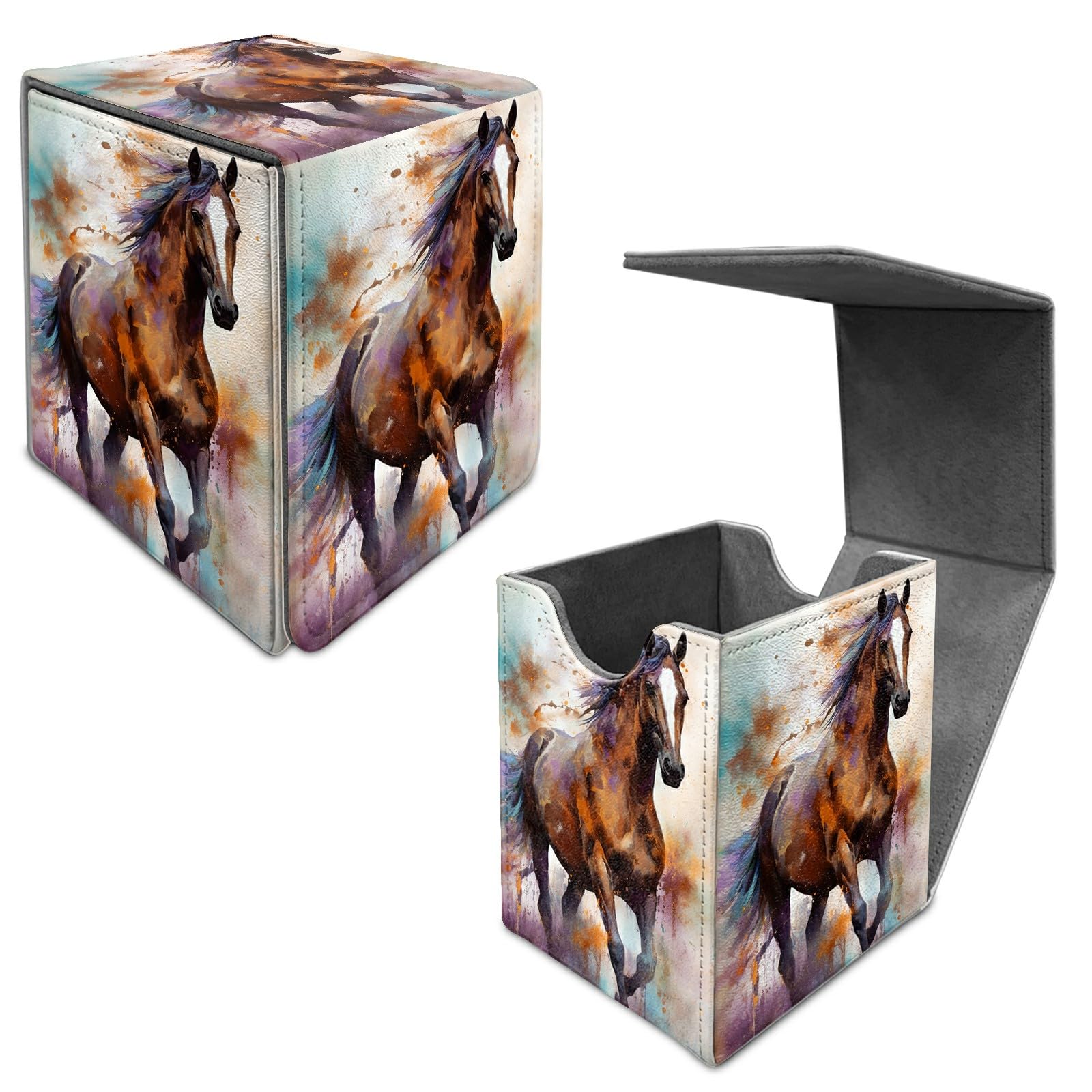 Card Deck Box Trading Cards Storage Box with Strong Magnet Premium Case Commander Deck Storage Cover for TCG CCG Magic Cards,Cat Face With Stars