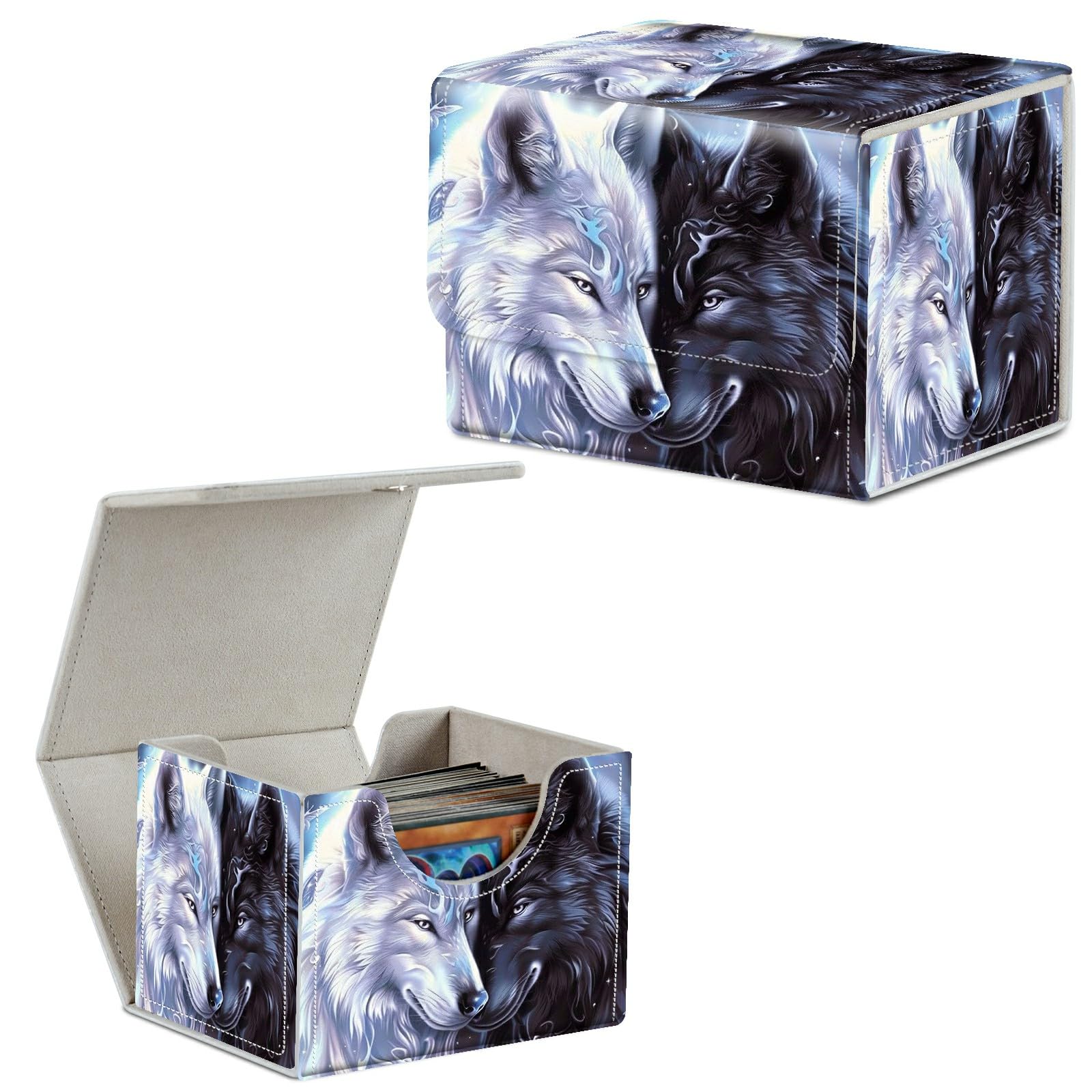 Card Deck Box Trading Cards Storage Box with Strong Magnet Premium Case Commander Deck Storage Cover for TCG CCG Magic Cards,Cat Face With Stars