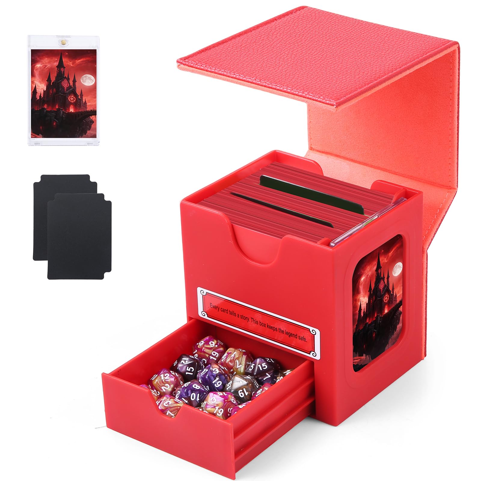 Patented MTG Commander DekBox, 100+ Double Sleeved Card Storage Box with Dice Tray, 35pt Card Holder & 2 Dividers - Magnetic Deck Case for TCG/CCG/Magic/Sports Cards, Black